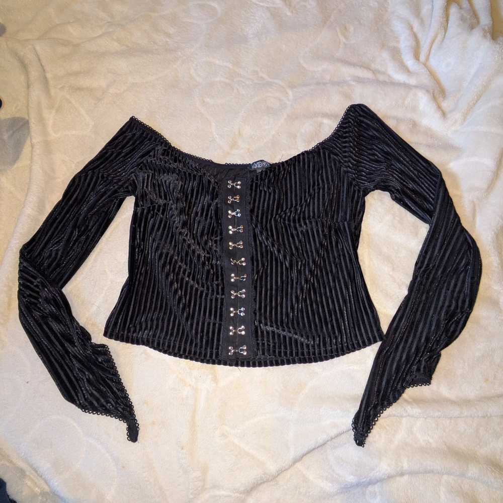 Dolls Kill Black Velvet Off-Shoulder Blouse